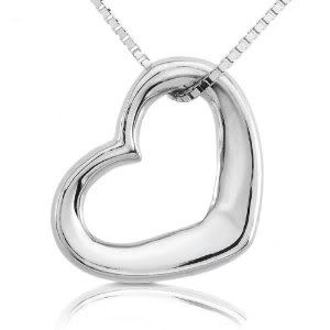 Polished Heart Platinum Pendant with 14k White Gold 16