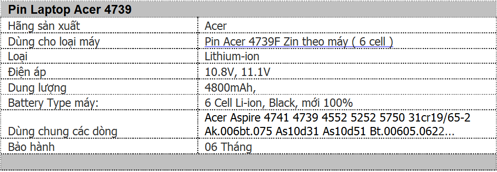 Pin Acer 4739 Zin theo máy (6 Cell)