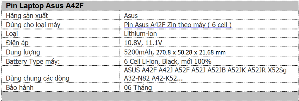 Pin Asus A42F Zin theo máy (6 Cell), Pin laptop giá rẻ!