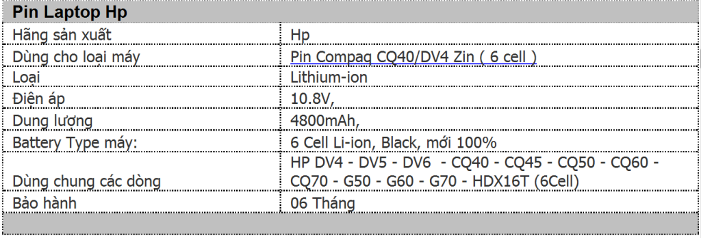 Pin Compaq CQ40/ DV4 Zin theo máy ( 6 cell ) giá shock!