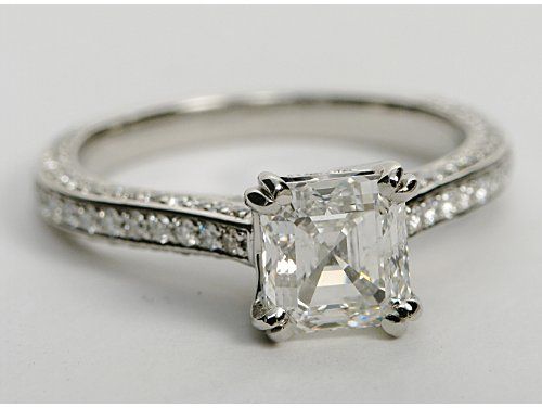  Show off your Asscher cut diamond with a double split claw setting like this one from Blue Nile