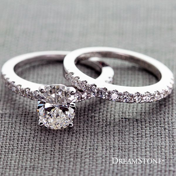a pave wedding set with no gap flush fit by Dreamstone