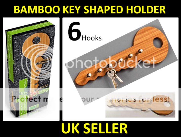 Bamboo Wooden Key Shaped Hanger Keys Rack 6 Hooks Holder Wall Mounted Storage