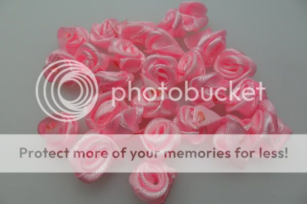 50 Pcs loveliness swirl satin ribbon rose flower w /leaft pink A14 