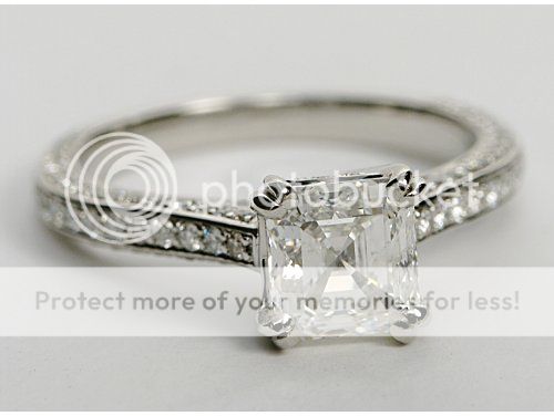  Show off your Asscher cut diamond with a double split claw setting like this one from Blue Nile