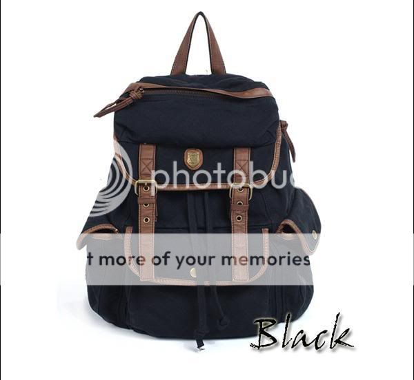 Mens Womens Vintage Canvas Leather Hiking Satchel Backpack Rucksack 